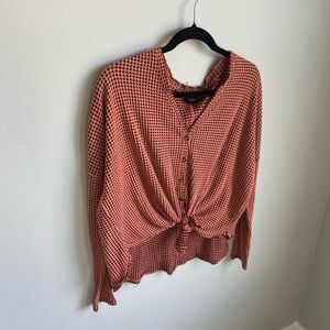 Urban Outfitters Pink Long Sleeve Tie Front Blouse